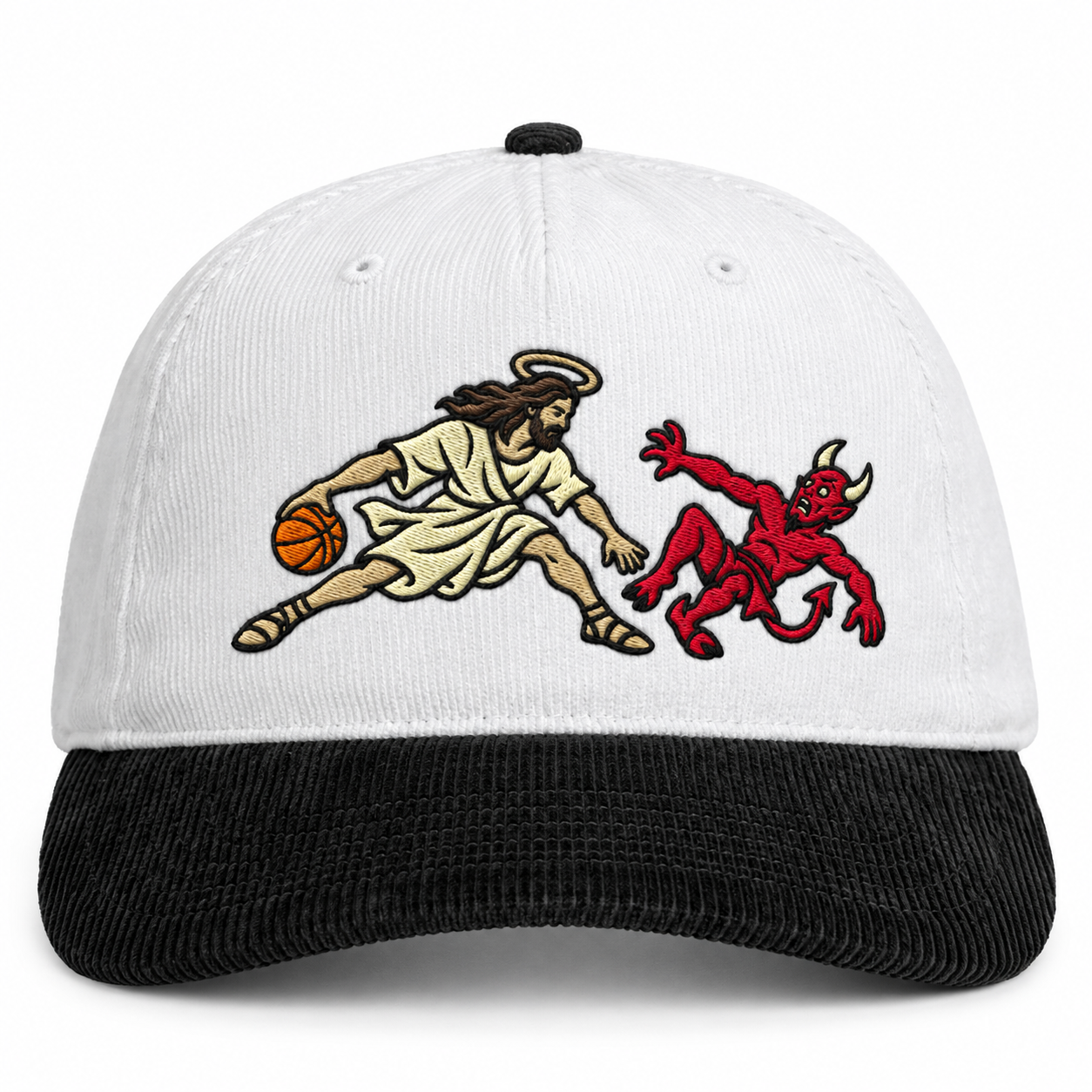 Ankle Breaker hat, white crown and black bill, digital preview image